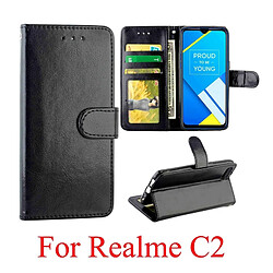 Wewoo Housse Coque Pour OPPO Realme C2 Étui en cuir à rabat horizontal avec texture Crazy Horse porte-cartes et porte-cartesportefeuille et cadre photo Noir