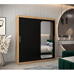 Abiks Meble Armoire PROMO T2 À Portes Coulissantes 200/180/62 2 Portes (Artisan/Noir)