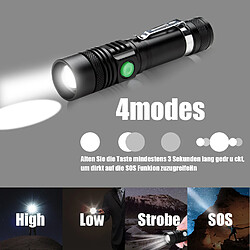 Avis Einfeben 2x Torche Lampe de Poche, LED USB Rechargeable Ultra Puissante Lampe Torche, 4 Modes IP44 Étanche Militaire Zoomable pour Camping Randonnée(18650 Pile Rechargeable Incluse)