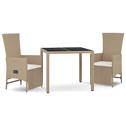 Ensemble salle à manger de jardin 3 pcs,Table et chaise à dîner d'extérieur Beige poly rotin -MN80216