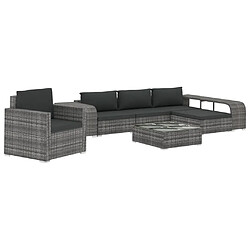 vidaXL Salon de jardin 8 pcs avec coussins résine tressée gris