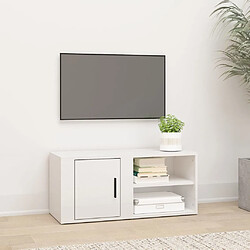 Maison Chic Meuble TV scandinave - Banc TV pour salon Blanc brillant 80x31,5x36 cm Bois d'ingénierie -MN76145