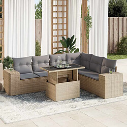 vidaXL Salon de jardin avec coussins 7 pcs beige résine tressée