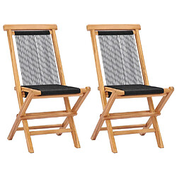 vidaXL Chaises pliables de jardin lot de 2 Bois teck solide et corde