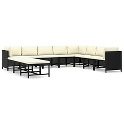 Maison Chic Salon de jardin 11pcs + coussins - Mobilier/Meubles de jardin - Table et chaises d'extérieur Résine tressée Noir -MN81491