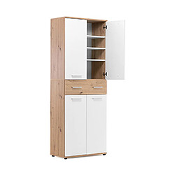 Avis Mes Armoire à chaussures 4 portes 2 tiroirs 70x34,7x185 cm chêne et blanc