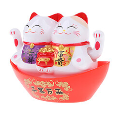 Modèle maneki Neko en plastique double secouant les mains figure ornement de voiture de chat chanceux pas cher