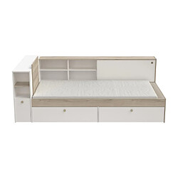 Avis Vente-Unique Lit modulable 90 x 190/200 cm avec rangements - Blanc et naturel + Sommier + Matelas - LIARA