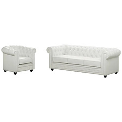 Avis Vente-Unique Canapé 3 places et fauteuil CHESTERFIELD - Simili Blanc