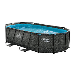 Avis Vente-Unique Piscine tubulaire ovale effet chevrons gris foncé avec pompe filtrante à cartouche - L424 x P250 x H100 cm - SALAMANQUE