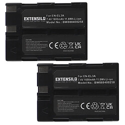 Vhbw EXTENSILO 2x Batteries compatible avec Nikon D50, D70, D70s, D100, D100 SLR appareil photo, reflex numérique (1600mAh, 7,4V, Li-ion)