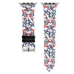 Wewoo Thorns Impression Bracelet en cuir véritable pour Apple Watch série 4 44 mm bleu + rouge pas cher