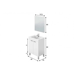 Pegane Meuble salle de bain Sous-vasque 60 cm avec 2 portes + Miroir coloris blanc brillant - H80 x Longueur 60 x Profondeur 45 cm