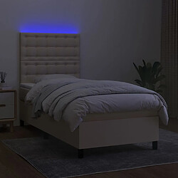 Acheter Maison Chic Lit adulte- Lit + matelas,Sommier à lattes de lit et matelas et LED Crème 90x190 cm Tissu -GKD93605