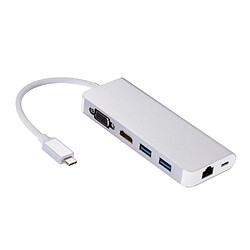 Wewoo HUB Hubs USB 3.0 6 en 1 Type C Hub Type-C vers HDMI VGA RJ45 Dual USB3.0 PD Port de charge Adaptateur Convertisseur de câble pour ordinateur portable Macbook Noir