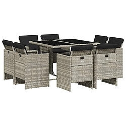 vidaXL Ensemble à manger de jardin et coussins 9 pcs gris clair rotin