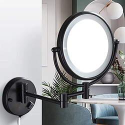 Universal Miroir de toilette 8 pouces latéral 3x/1x loupe murale miroir LED miroir de maquillage pliant miroir de maquillage cadeau de madame | miroir de bain(Le noir)