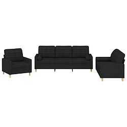 vidaXL Ensemble de canapés 3 pcs avec coussins noir tissu