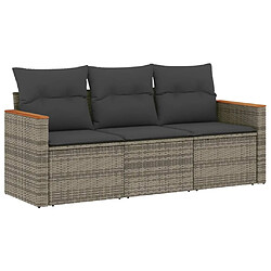 vidaXL Salon de jardin avec coussins 3 pcs gris résine tressée