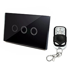 Wewoo Interrupteur sans fil noir 120mm Verre Trempé Panneau Mural Smart Home Light 3 Boutons tactile avec Télécommande RF433, AC 110V-240V