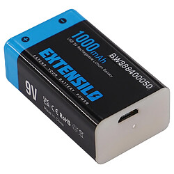 Vhbw EXTENSILO Pile bloc batterie 9V pour divers appareils (1000mAh, 9V, Li-ion), prête à l'emploi, avec port micro-USB