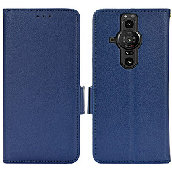 Etui en PU texture litchi, fermeture aimantée avec support bleu foncé pour votre Sony Xperia Pro-I