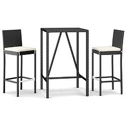 vidaXL Ensemble de bar de jardin 3 pcs avec coussins noir poly rotin