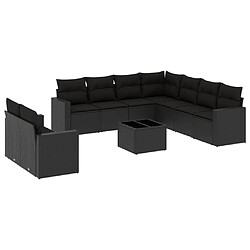 vidaXL Salon de jardin 10 pcs avec coussins noir résine tressée