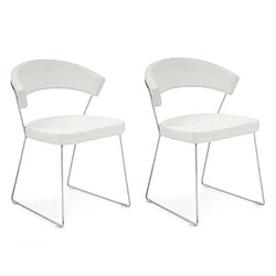 Inside 75 Lot de 2 chaises NEW YORK design italienne structure acier chromé assise cuir blanc