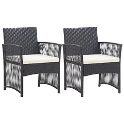 vidaXL Fauteuils de jardin avec coussins lot de 2 Noir Résine tressée