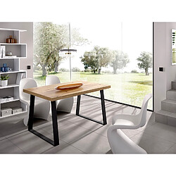 Acheter Pegane Table à manger rectangulaire en bois coloris chêne avec pieds en métal noir - Longueur 140 x Profondeur 90 x Hauteur 75 cm