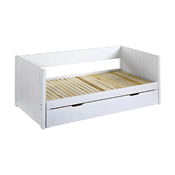 Avis Vente-Unique Lit gigogne banquette 90 x 190 ou 174 x 190 cm - Avec sommier peigne et tiroir - Pin et MDF - Blanc + matelas - ALFIERO II