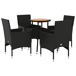 vidaXL Ensemble à manger de jardin et coussins 5 pcs noir rotin acacia