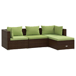 Maison Chic Salon de jardin 4 pcs + coussins - Mobilier/Meubles de jardin - Table et chaises d'extérieur Résine tressée Marron -MN73956