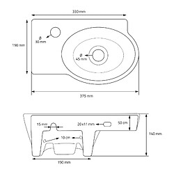 ML-Design Lavabo à poser ovale avec garniture de vidage en céramique blanc 375x190x140 mm pas cher