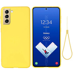 Coque en silicone Liquide de couleur unie avec sangle souple jaune pour votre Samsung Galaxy S21 FE