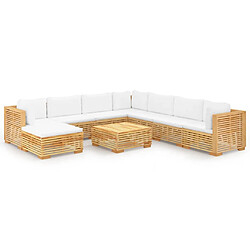 vidaXL Salon de jardin 9 pcs avec coussins Bois de teck solide