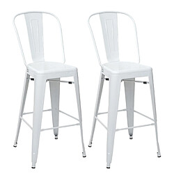 Decoshop26 Lot de 2 tabourets de bar chaises de comptoir avec dossier design industriel en métal blanc 04_0005197