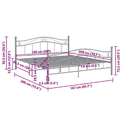 vidaXL Cadre de lit sans matelas gris métal 160x200 cm pas cher