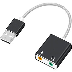 Adaptateur de carte son stéréo USB externe en aluminium, adaptateur audio USB tressé en nylon avec prise casque et microphone, noir