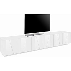 Alter Meuble de salon Meuble TV, Made in Italy, Meuble TV avec 6 portes battantes avec détail, 244x44h46 cm, couleur blanc brillant