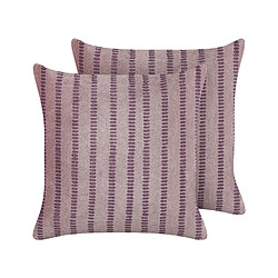 Beliani Lot de 2 coussins AGAPANTHUS Coton 45 x 45 cm À rayure Impression en bloc Rose