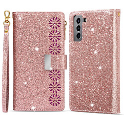 Etui en PU motif étoilé scintillant or rose pour votre Samsung Galaxy S22 Plus