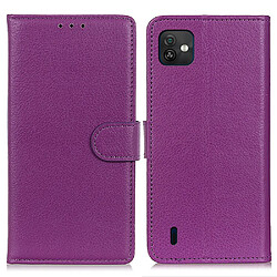 Etui en PU texture litchi, fermoir magnétique avec support pliable, violet pour votre Wiko Y82