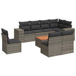 Maison Chic Salon de jardin 9 pcs avec coussins | Ensemble de Table et chaises | Mobilier d'Extérieur gris résine tressée -GKD35238