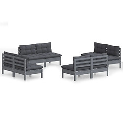 vidaXL Salon de jardin 8 pcs avec coussins anthracite Bois de pin