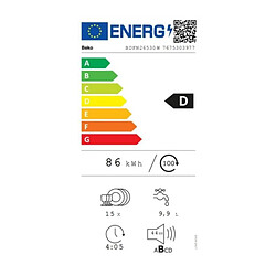 Acheter Lave-vaisselle pose libre BEKO BDFN26530W - 15 couverts - L60cm - 44dB - Blanc