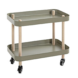 Acheter Pegane Chariot de service, desserte en bois coloris naturel et métal vert -longueur 50 x profondeur 30 x hauteur 47 cm