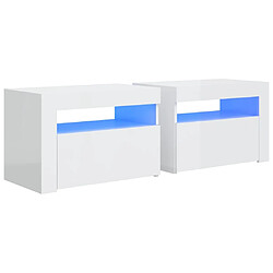 Maison Chic Lot de 2 Tables de chevet,Table de nuit,Table d'appoint pour salon avec LED Blanc brillant 60x35x40 cm -MN62873