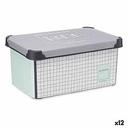 Kipit Boîte de rangement avec couvercle Home à carreaux Gris Plastique 10 L 23,5 x 16,5 x 35 cm (12 Unités)